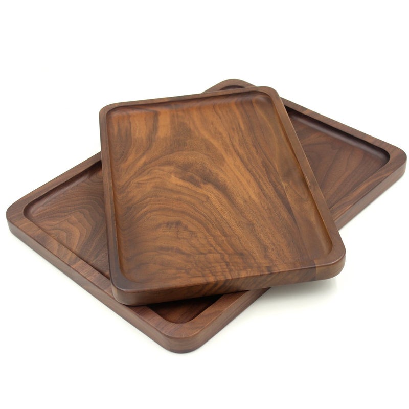 Bamber Wood Serving Tray Wooden Decorative Coffee Tea Platter Black Walnut 15.3 x 11.4 Inches - Image 5